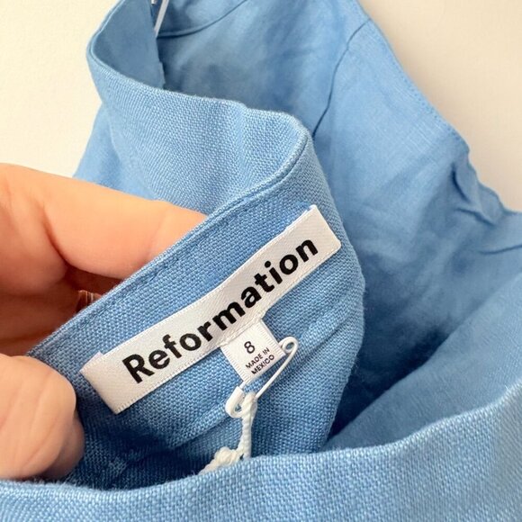 Reformation Valli Linen Halter Cut Out Mini Dress NWT Parisian Blue Size 8 - Picture 8 of 9